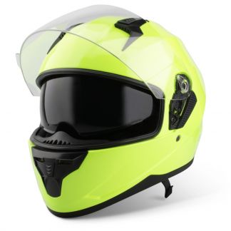 Vinz Kennet fluor geel integraalhelm scooterhelm motorhelm Zonnevizier vooraanzicht open vizier